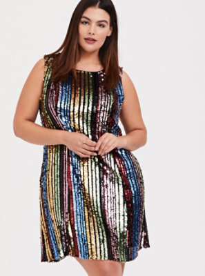 multi coloured striped sequin dress