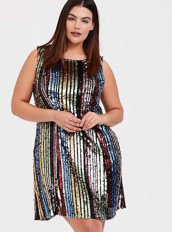 Rainbow Stripe Sequin Trapeze Dress ...