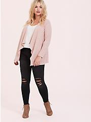 Plus Size Super Soft Plush Light Pink Drape Front Cardigan, PALE BLUSH, alternate