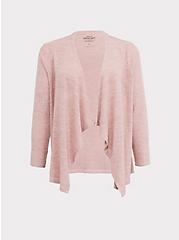 Plus Size Super Soft Plush Light Pink Drape Front Cardigan, PALE BLUSH, hi-res