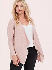 Plus Size Super Soft Plush Light Pink Drape Front Cardigan, PALE BLUSH, hi-res