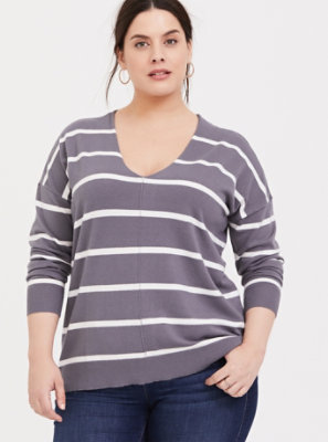 Plus Size - Slate Grey Stripe Pullover Sweater - Torrid