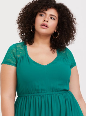 Plus Size - Emerald Green Lace & Chiffon Midi Dress - Torrid
