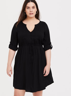 Plus Size - Black Challis Button-Down Shirt Dress - Torrid