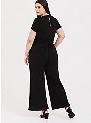 Plus Size Black Studio Knit Wide Leg Jumpsuit, DEEP BLACK, alternate