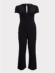 Plus Size Black Studio Knit Wide Leg Jumpsuit, DEEP BLACK, hi-res