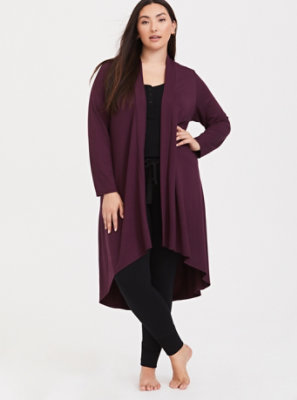 Plus Size - Burgundy Purple Hacci Hi-Lo Sleep Cardigan - Torrid