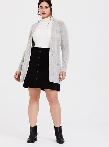 Mini Corduroy Button-Front Skirt, DEEP BLACK, alternate