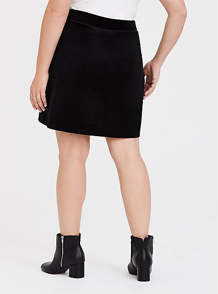 Mini Corduroy Button-Front Skirt, DEEP BLACK, alternate