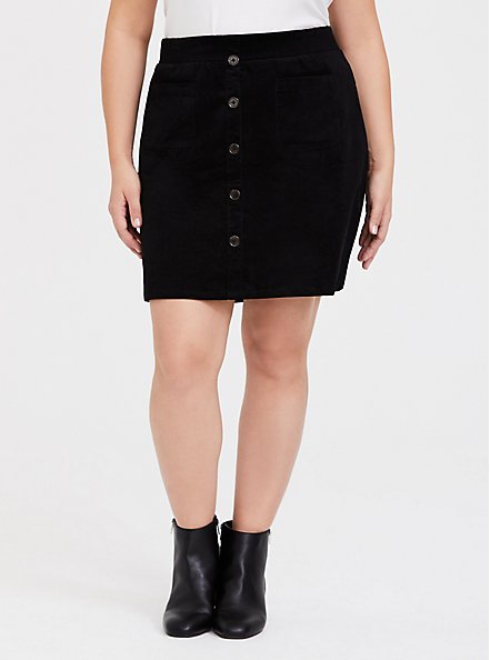 Mini Corduroy Button-Front Skirt, DEEP BLACK, hi-res