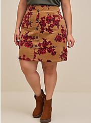 Mini Corduroy Button-Front Skirt, FLORAL BROWN, alternate