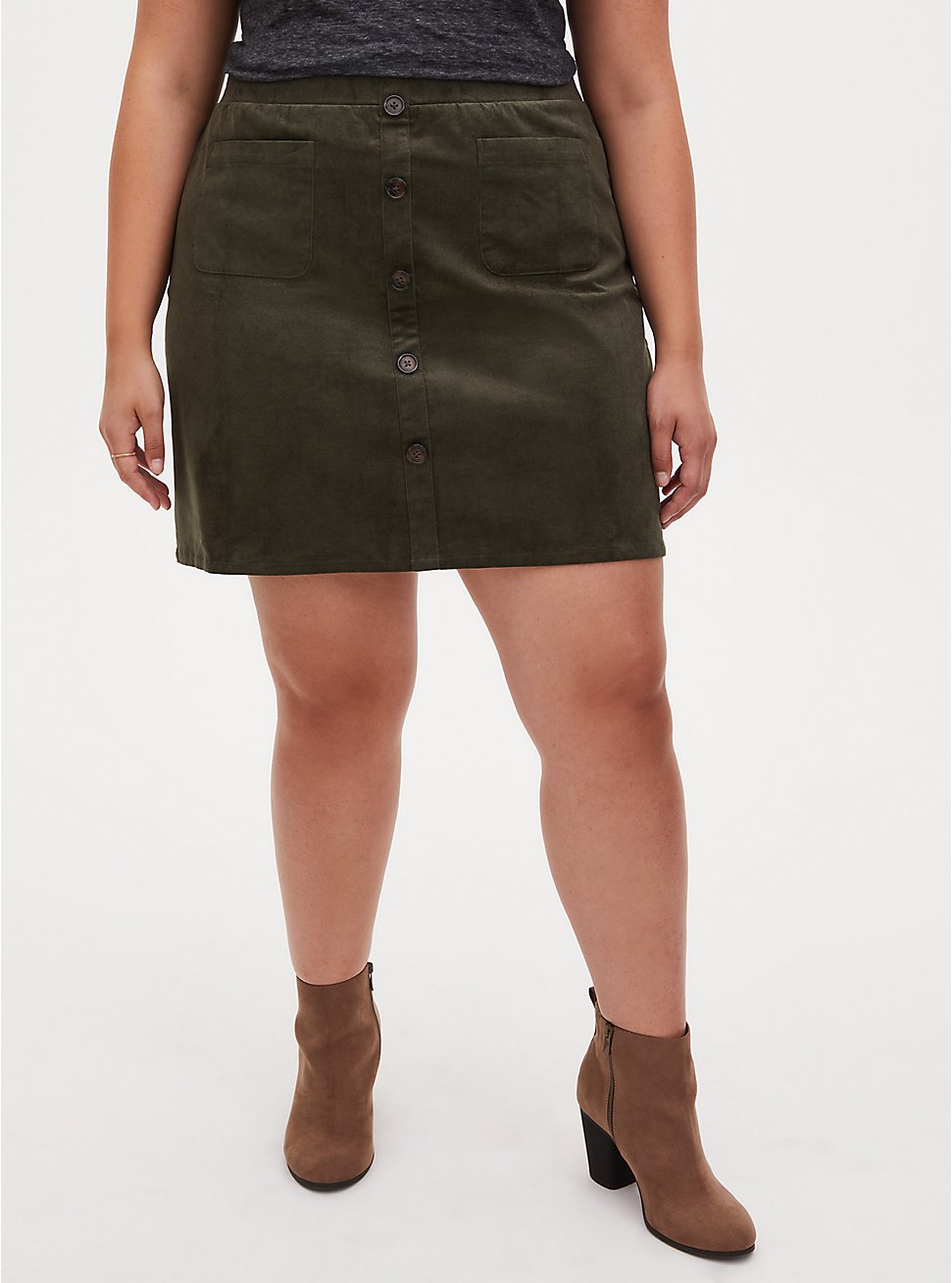 Plus Size Mini Corduroy Button-Front Skirt, DEEP DEPTHS, hi-res