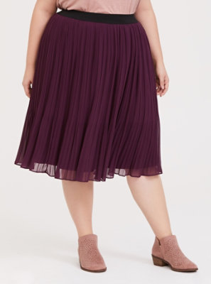 Plus Size - Burgundy Purple Chiffon Pleated Midi Skirt - Torrid