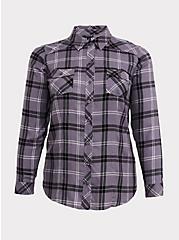 Taylor - Grey Plaid Twill Button Front Slim Fit Shirt, PLAID - GREY, hi-res