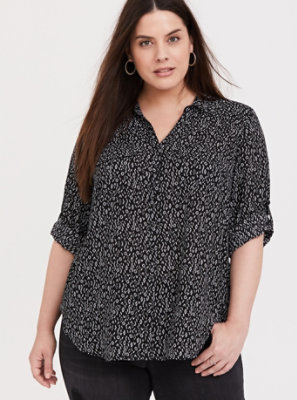 Plus Size - Madison - Black Geo Georgette Button Front Blouse - Torrid