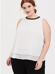 White Chiffon Embellished Double Layer Tank, CLOUD DANCER, hi-res