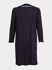 Plus Size - Dark Grey Waffle-Knit Longline Hooded Sleep Cardigan - Torrid