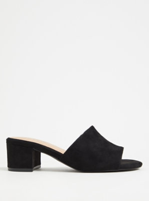 Plus Size - Black Faux Suede Block Heel Mule (WW) - Torrid