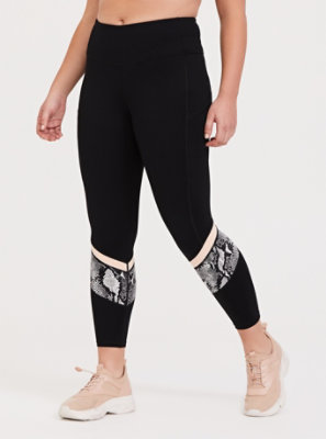 Plus Size - Black Snakeskin Print Inset Wicking Active Legging with ...