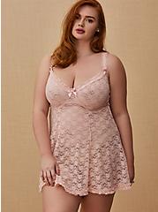 Light Pink Lace Underwire Babydoll, , hi-res