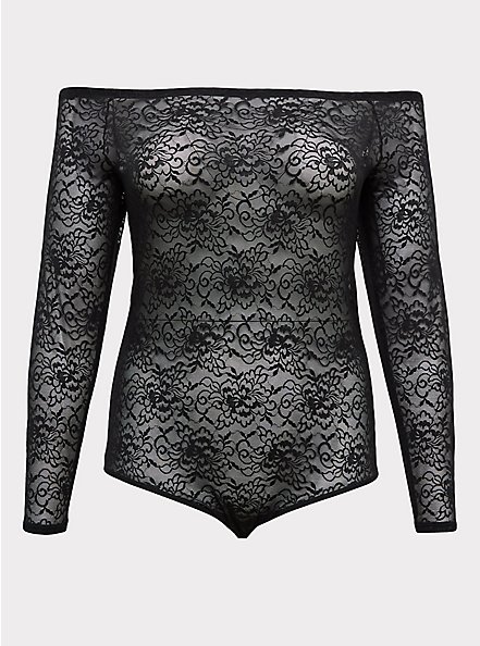 Plus Size - Black Lace Off Shoulder Bodysuit - Torrid