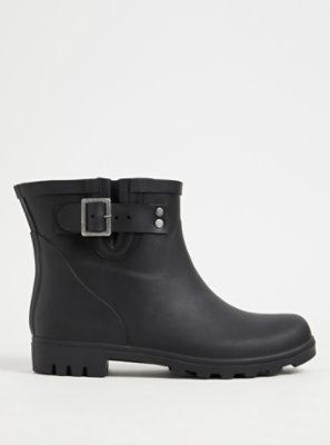Plus Size - Black Buckle Ankle Rain Boot (WW) - Torrid