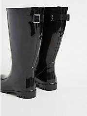 Black Rubber Knee-High Rain Boot (WW), BLACK, alternate