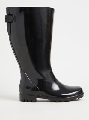 Plus Size - Black Rubber Knee-High Rain Boot (WW) - Torrid