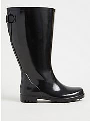Plus Size Black Rubber Knee-High Rain Boot (WW), BLACK, hi-res