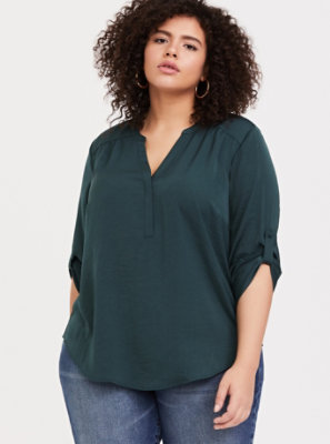 Plus Size - Harper - Dark Green Satin Pullover Blouse - Torrid