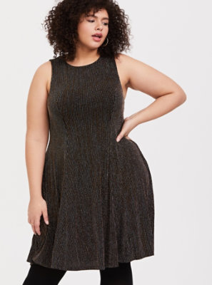 Plus Size - Black & Gold Glitter Stripe Trapeze Dress - Torrid