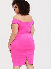 Neon Pink Scuba Knit Off Shoulder Bodycon Dress, PINK GLO, alternate