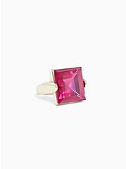 Plus Size Gold-Tone Pink Faux Stone Statement Ring, PINK, alternate