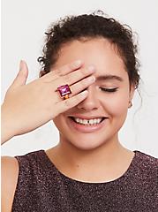 Plus Size Gold-Tone Pink Faux Stone Statement Ring, PINK, hi-res