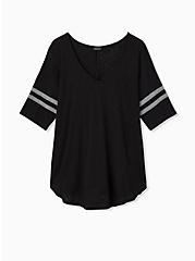 Plus Size Slim Fit V-Neck Tunic Tee - Heritage Slub Varsity Stripes Black, DEEP BLACK, hi-res