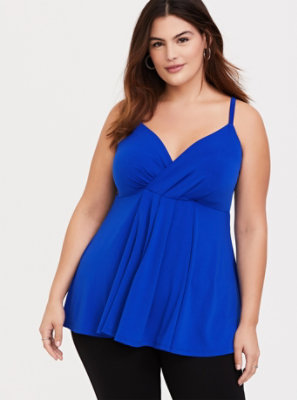 Plus Size - Electric Blue Studio Knit Surplice Babydoll Cami - Torrid