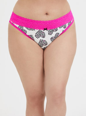 Plus Size White Neon Pink Leopard Heart Wide Lace C