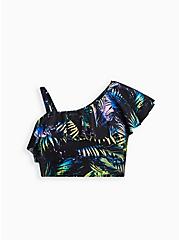 Wireless One Shoulder Flounce Bikini Top, PALMS FOREST BLACK, hi-res