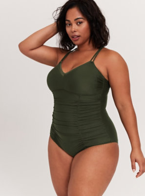 Plus Size - Olive Green Ruched One-Piece Swimsuit - Torrid