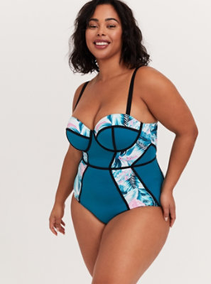 Hurley Woman's Swimsuit Plus 1X Palm Paradise One Piece Removable Pad