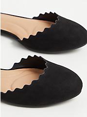 Plus Size Black Faux Suede Ankle Strap Scalloped Flat (WW), BLACK, alternate