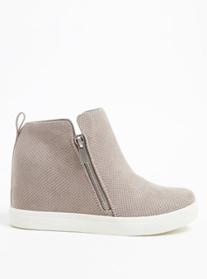 Plus Size - Grey Faux Suede Perforated 