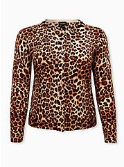 Button Front Cardigan - Cotton Leopard, LEOPARD, hi-res
