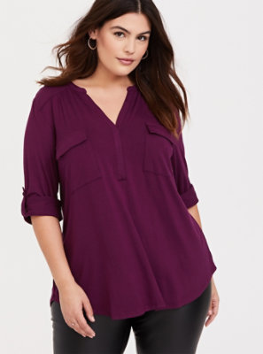 Plus Size - Harper - Super Soft Burgundy Purple Pullover Blouse - Torrid