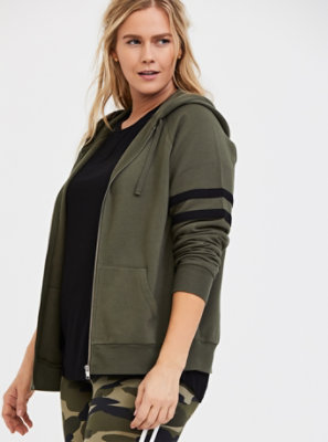 Plus Size - Olive Green Fleece Football Zip Hoodie - Torrid