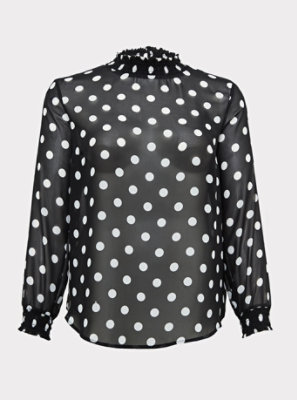 black and white polka dot chiffon blouse
