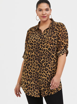 Size - Leopard Print Chiffon Button Front Tunic Blouse - Torrid