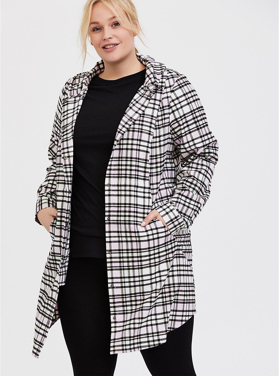 Flannel Hooded Anorak, PLAID, hi-res