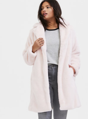 pink faux fur coat plus size
