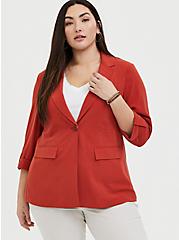 Plus Size Red Terracotta Crepe Blazer, RED, alternate